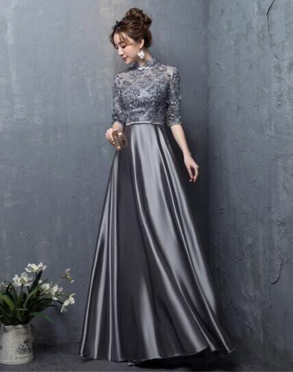 未使用 発表会 舞台衣装 パーティ フォ-マル レース サテン ロング L ドレス (OPN2934)拍卖