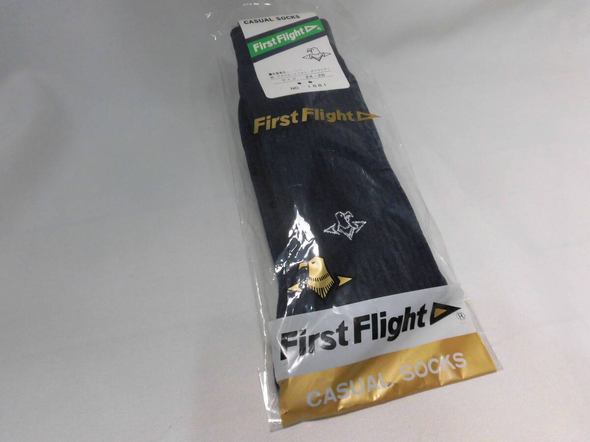 レトロ 日本製 First Flight ワンポイント 紳士用靴下 カジュアル メンズソックス リブ ハイゲージ 紺 ネイビー 4122拍卖