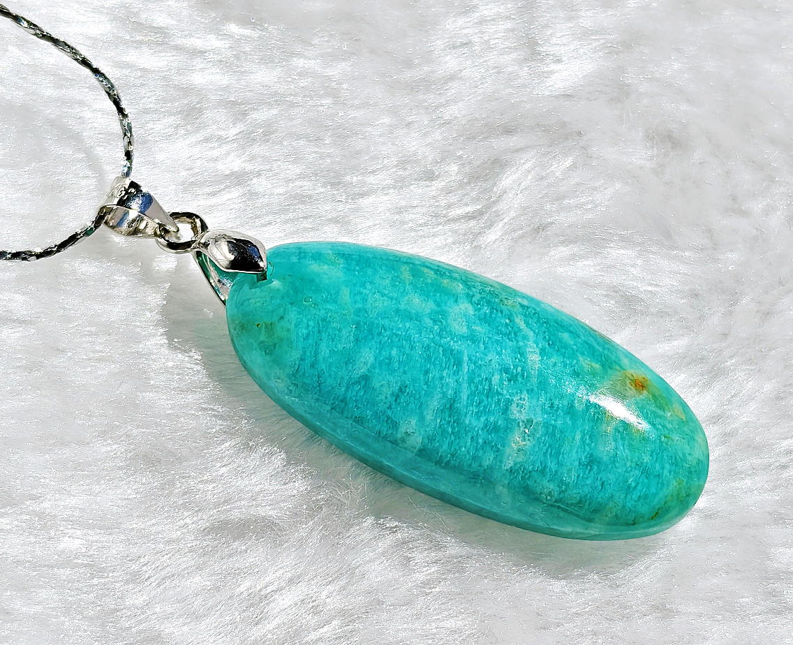 N00843◆Bigstone◆新品*モザンビーク産*36x16x9mm【5Aブルーミントアマゾナイト】天然石ネックレス拍卖