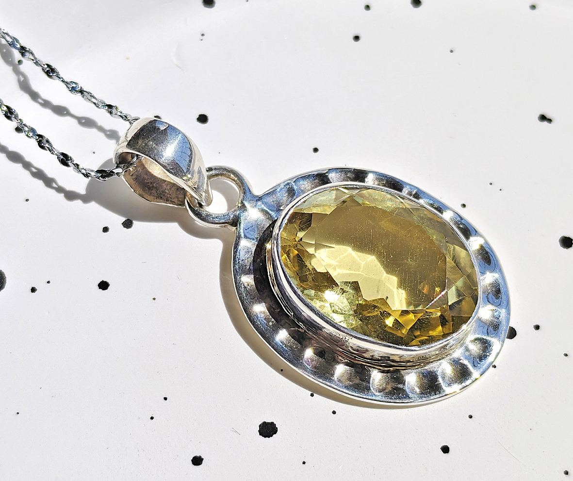 N00976◆Bigstone◆新品*ネパール手作り*S925純銀*Lemon Quartz【5Aレモンクォーツ】天然石ネックレス 拍卖