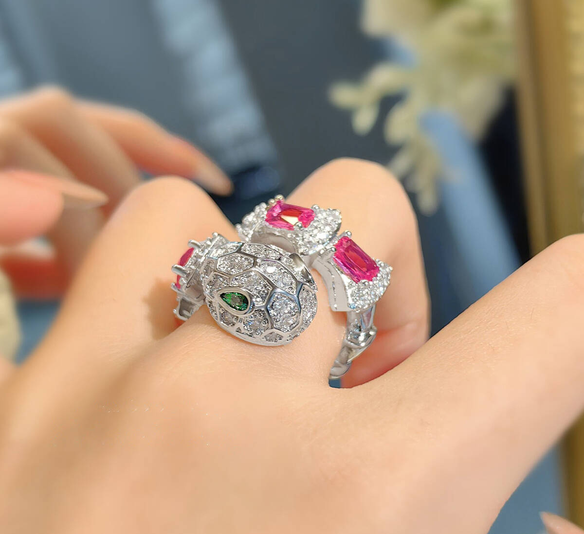 N2501201◆Bigstone◆【霊蛇】重工高級感*魅力な光沢*ファッション感アップ*欧米大人気なリング*フリー拍卖