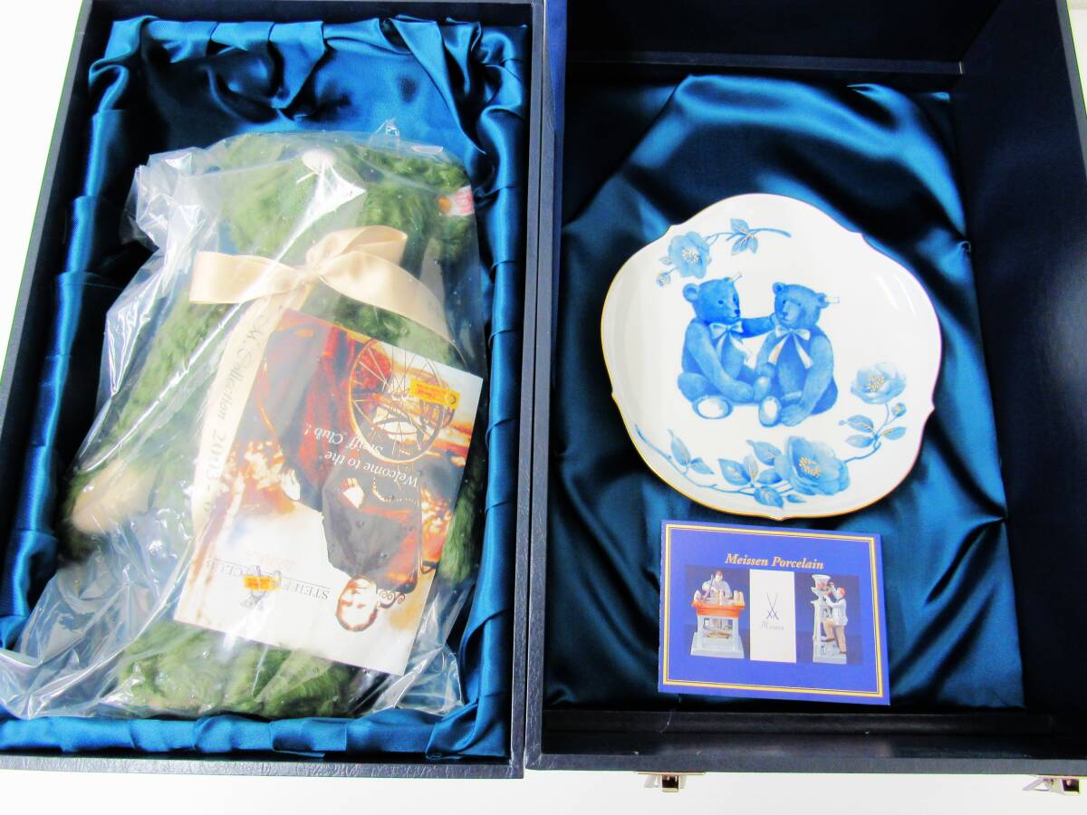 Meissen × steiff teddy bear マイセン 飾り皿 シュタイフ テディベア ぬいぐるみ 専用ケース マイセン2003-2004 HG0519拍卖
