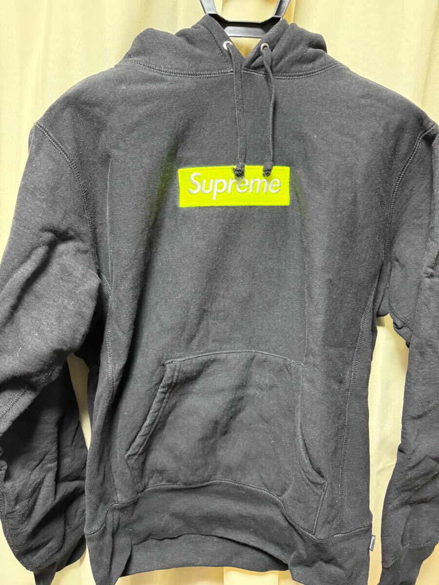 美品 2017AW Supreme/シュプリーム Box Logo Hooded Sweatshirt ボックスロゴ フーディー パーカー ブラック×イエロー Sサイズ拍卖