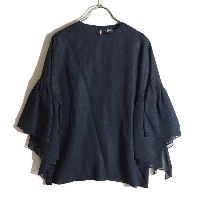 P5939f68 ▼t-mat masaki-paris × Drawer ドゥロワー▼ コットン シアー ブラウス ネイビー 1 / シャツ プルオーバー 紺 春夏拍卖