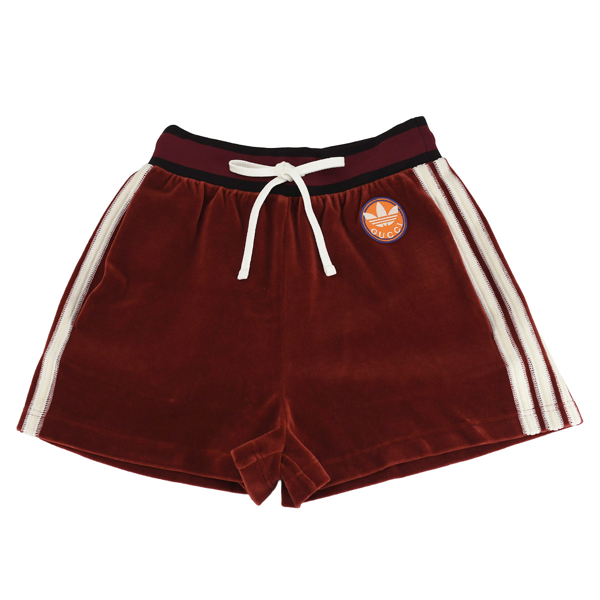 グッチ GUCCI アディダス adidas コラボ ショートパンツ スリーストライプ ベロア 693619 ボルドー ホワイト ブラック ボトムス 中古拍卖