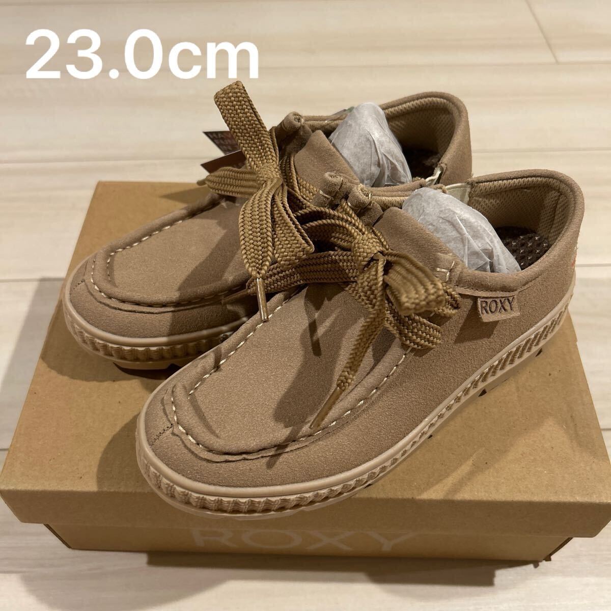 ROXY ロキシー 23cm モカシン 撥水 防水 ショート丈 レディース ベージュ 靴 スニーカー 新品 タグ付き 雨の日も安心 拍卖