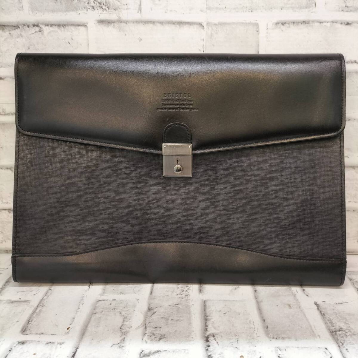 Bristol ブリストル ブリーフクラッチバッグ レザー 黒 40cm 現状品 【5004】拍卖