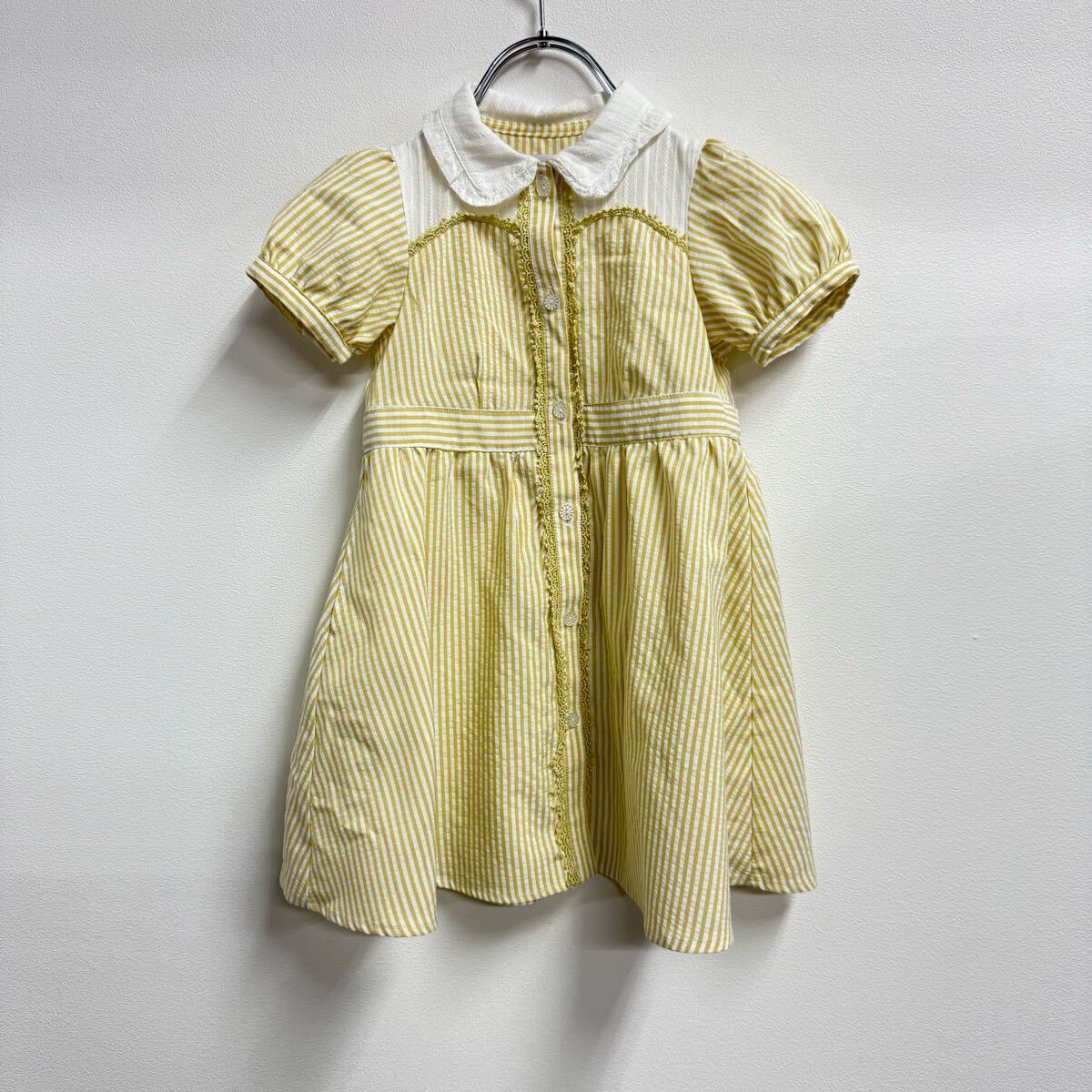 ♪ axes femme kids ストライプ柄サマーシャツワンピースイエロー アクシーズファム 110 女の子 子供服 ワンピース 可愛い拍卖