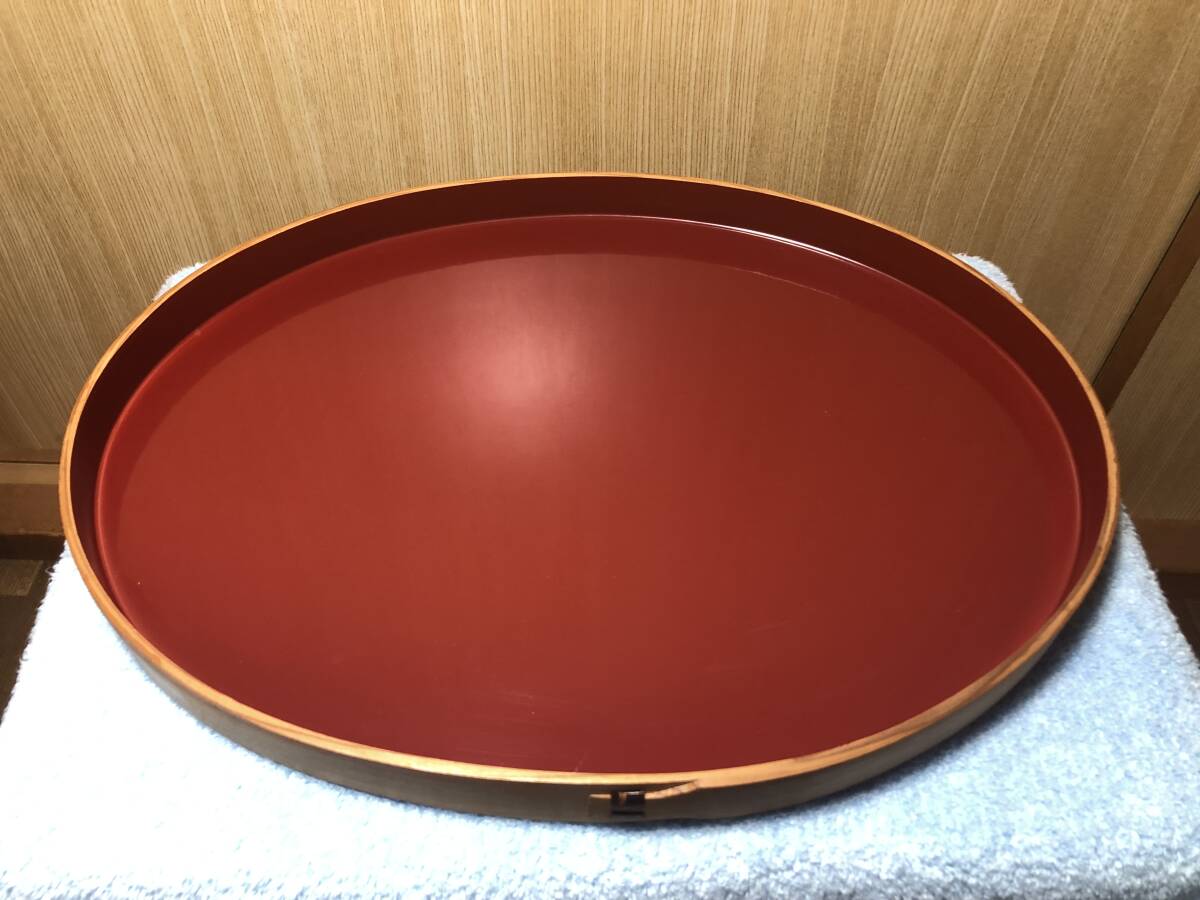 【送料無料】曲げわっぱ 楕円形 小判型 お盆 トレイ 曲物 曲輪 輪っぱ 秋田 木製 朱赤 オーバル 和風 前茶道具 トレー 個人宅保管品拍卖