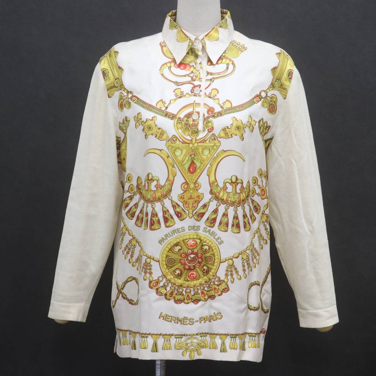 IT43HLAY9KS8 即決 本物 国内正規 HERMES エルメス シルクニット シャツ サイズM カシミヤ ベージュ レディース トップス拍卖