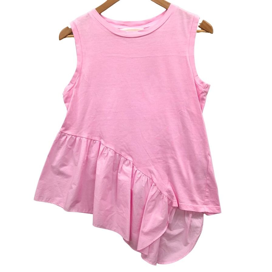 極美品◆クロップドトップス メイメイジェイ ノースリーブ フリル トップス レディース コットン100% サイズ36 ピンク【AFB28】拍卖