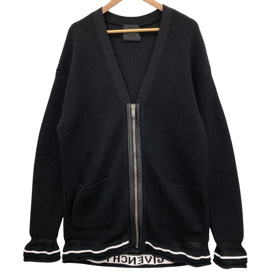 極美品◆ジバンシー フロントジップ ロゴ ニット カーディガン レディース ウール×カシミア サイズS ブラック GIVENCHY 【AFB24】拍卖