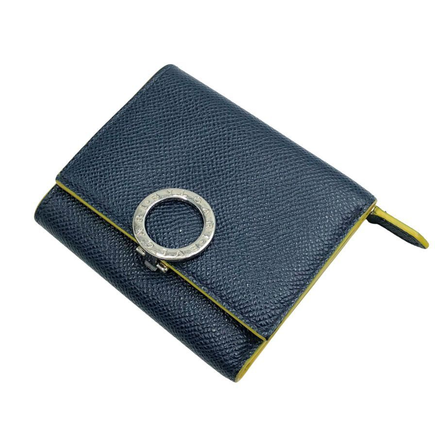 ブルガリ ロゴクリップ 三つ折り財布 レディース ネイビー×イエロー BVLGARI【AFI11】拍卖
