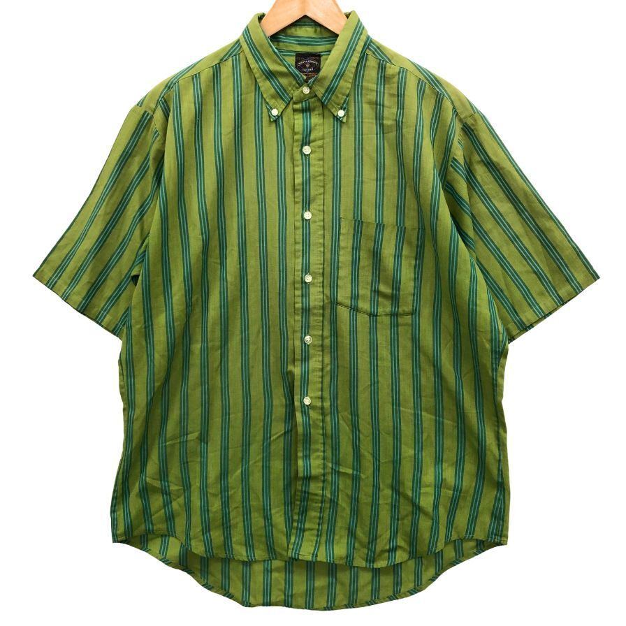 中古◆シャツ タウンクラフト 60S 半袖シャツ TAPEREDタグ ストライプ メンズ グリーン サイズL towncraft 【AFB8】拍卖