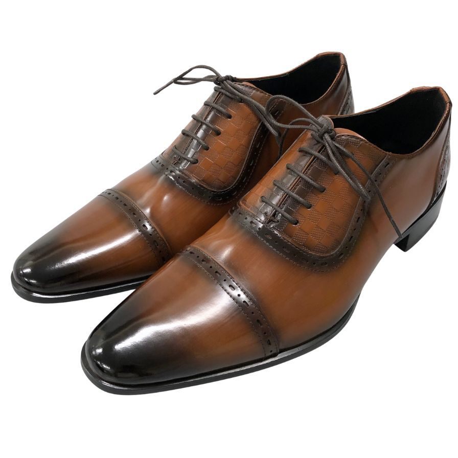 クリスチャンカラノ レザーシューズ レースアップ ストレートチップ プレーントゥ LV12 キャメル 25.5㎝ メンズ 革靴 日本製 【AFD9-2】拍卖