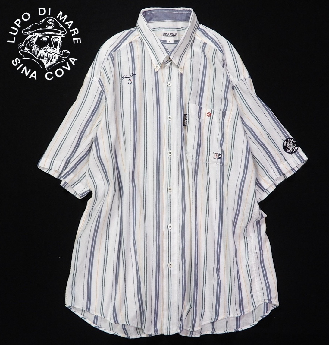 シナコバ SINA COVA 使える◆ ストライプ ワッペン付き デザイン シャツ K キングサイズ 大きいサイズ拍卖