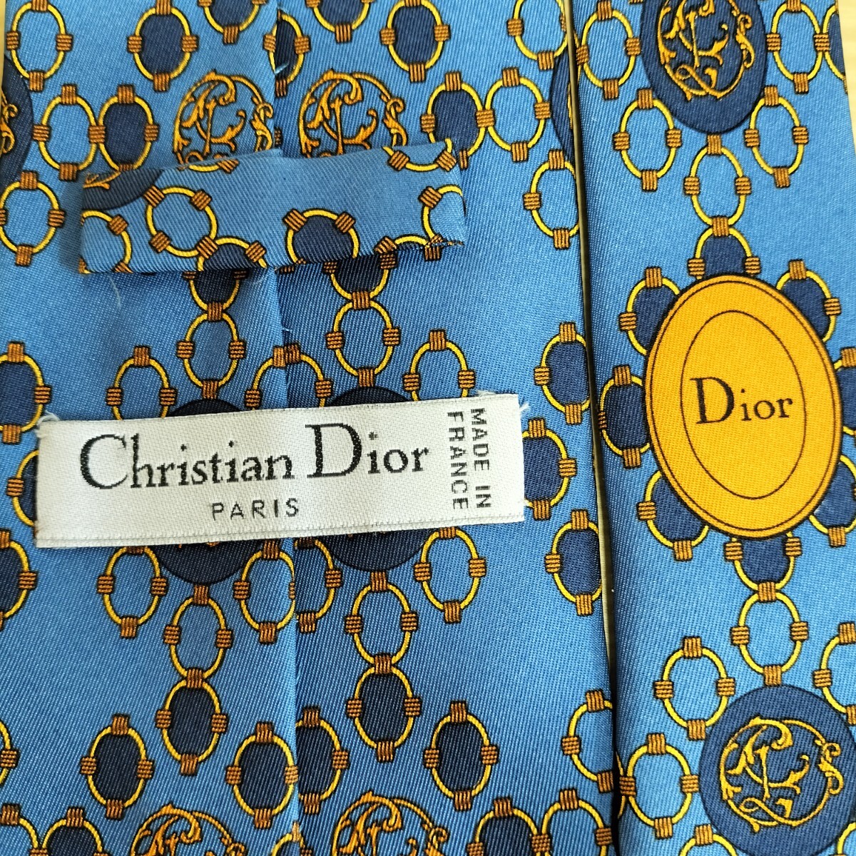 Christian Dior(クリスチャンディオール)水色紺丸繋がり模様ネクタイ拍卖