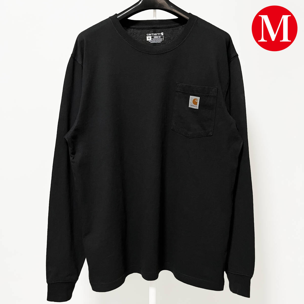 【サイズ:M】Carhartt Pocket L/S Tee カーハート ポケット 長袖Tシャツ ロングスリーブ ロゴパッチ Black 黒 ブラック拍卖