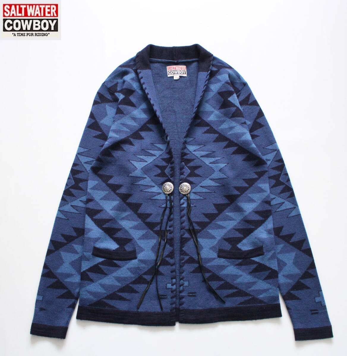 【 SALT WATER COWBOY ソルトウォーター カウボーイ 】チマヨ アクリルニット カーディガン S/36-38 ネイティブ オルテガ コンチョボタン拍卖