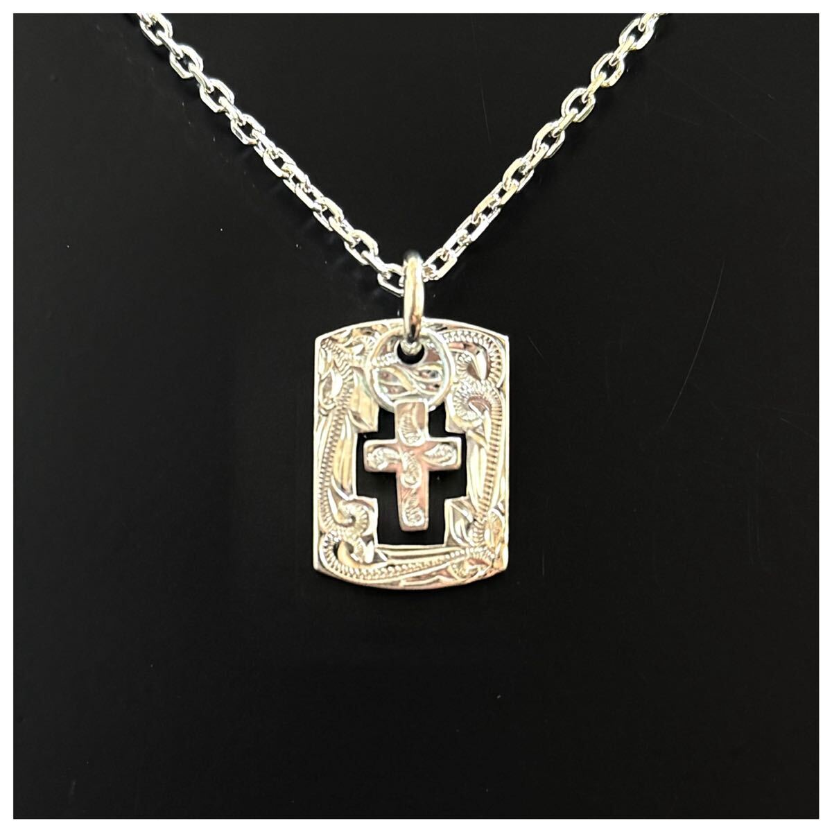 シルバー925 sterling スターリング ハワイアンジュエリー クロス ドッグタグ プレート ネックレス ペンダント拍卖