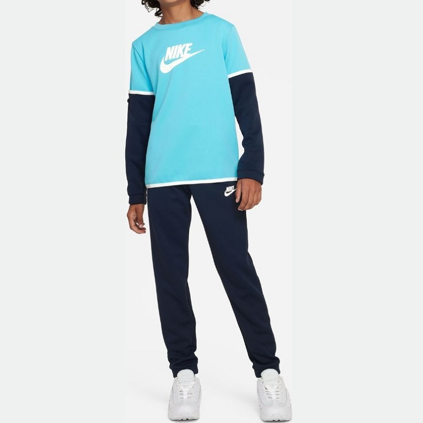 ナイキ ジュニア クルーネックトップ&パンツ トラックスーツ 160 (L) ライトブルー/ネイビー 子供 キッズ ジャージ 上下 セットアップ拍卖