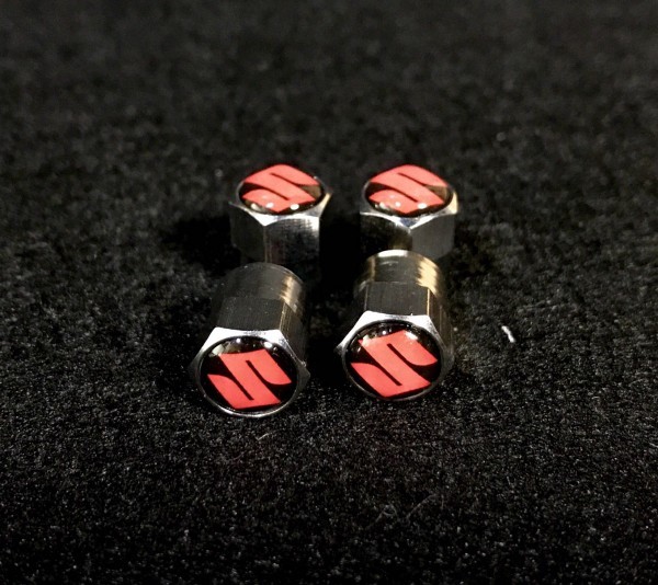 送料無料 メッキ仕様 スズキ 赤 エアーバルブキャップ ( 新型 ジムニー スペーシア ワゴンR ハスラー スイフト ソリオ エブリィ に適合)拍卖