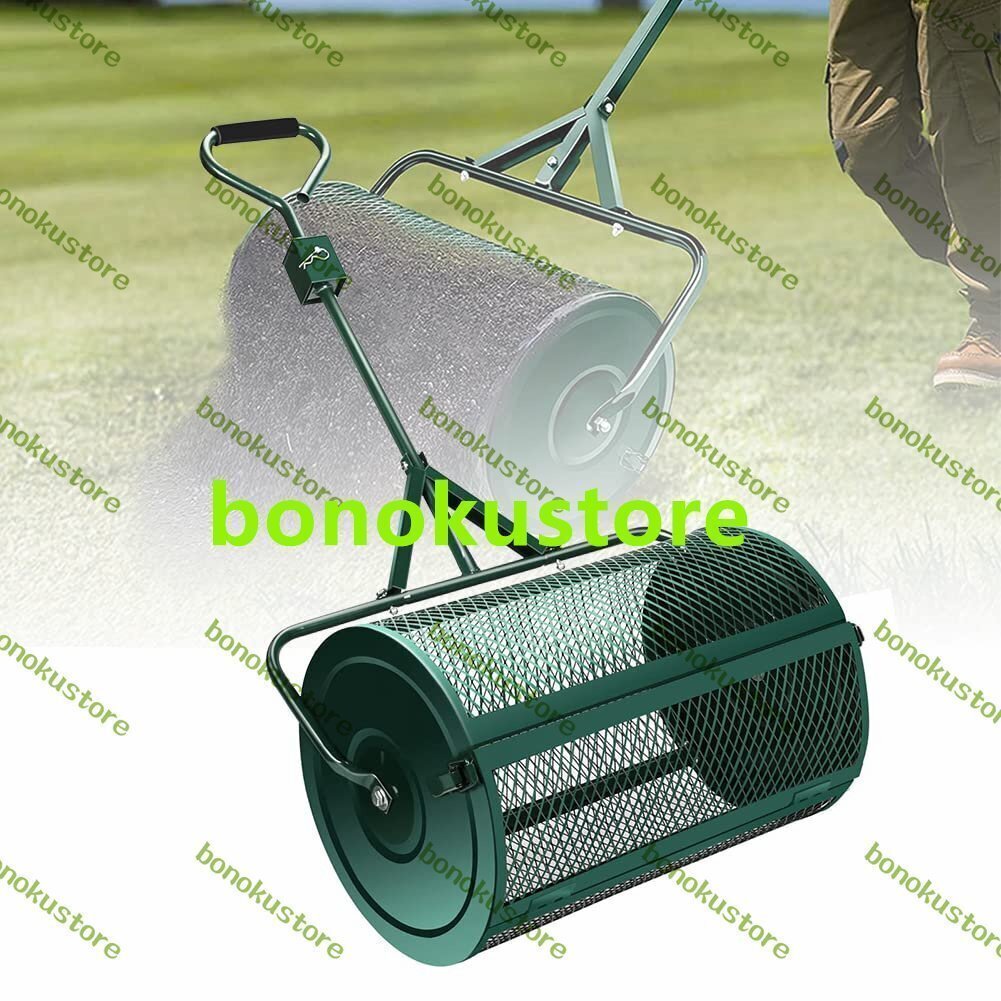 コンポストスプレッダー ピートモススプレッダー 芝生&ガーデンスプレッダー 24インチ高耐久メタルメッシュローラープッシュ 芝生と庭拍卖