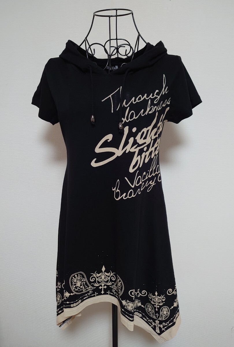 ☆ 新品!DigDeep フード付き半袖カットソー♪ 黒 M DigDeep 英字Tシャツ チュニック パーカー ミニワンピ しまむらアベイル 平成ギャル拍卖