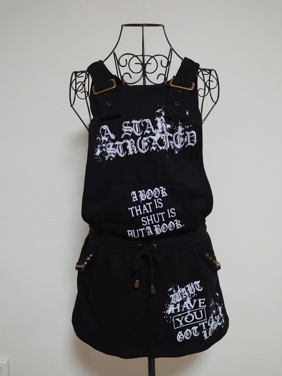 ☆ 新品! Dig Deepフード付きオーバーオールミニスカート♪ M 黒 サロペット パーカー DigDeep ミニワンピ 英字ロゴ アベイル 平成ギャル拍卖