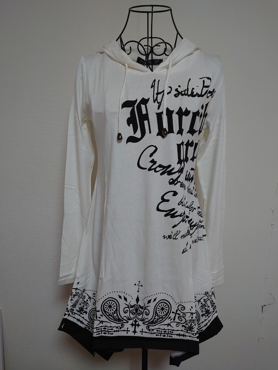 ☆ 新品!Dig Deep フード付き長袖カットソー♪ 白 M DigDeep Tシャツ チュニック パーカー ミニワンピ しまむらアベイル 平成ギャル激レア拍卖