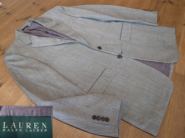 RALPH LAUREN ラルフローレン 絹毛 シルク ウール ヘリンボーン 2釦 テーラード ジャケット ブレザー アメリカ古着 サイズ 39L L拍卖