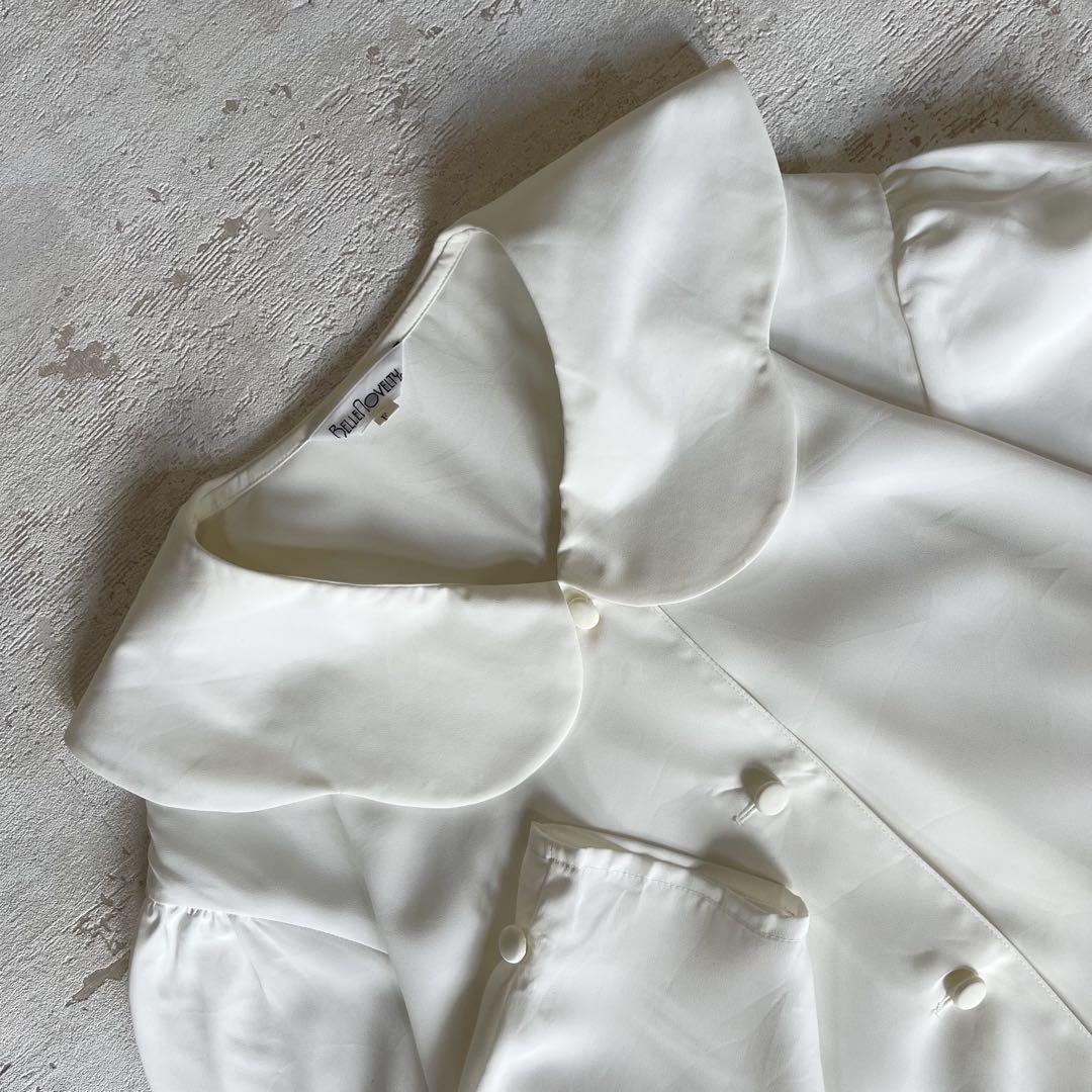 昭和レトロへプラム長袖ブラウスシンプルデザインフリーサイズホワイトU1拍卖