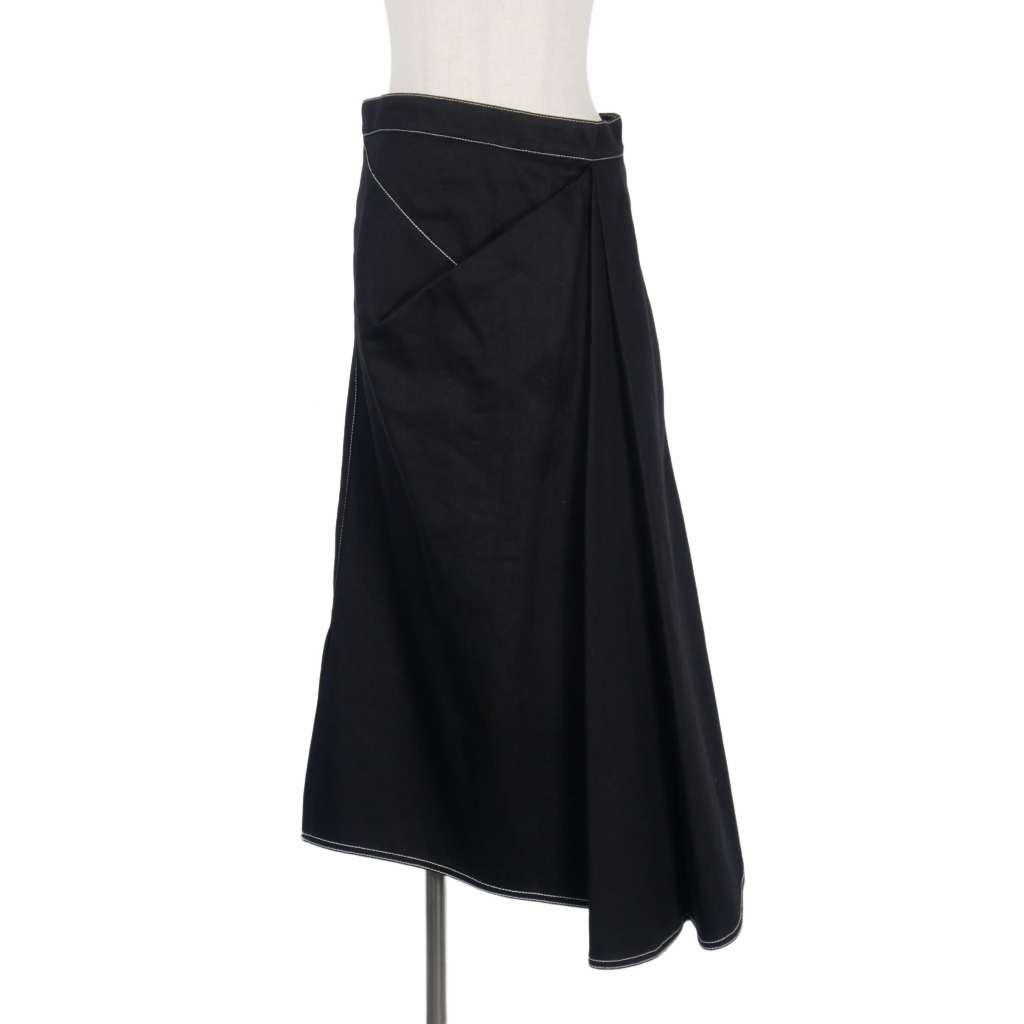 アレキサンダーマックイーン ALEXANDER MCQUEEN 2020年 サイドタック デニム ロングスカート 40 黒 ブラック レディース拍卖