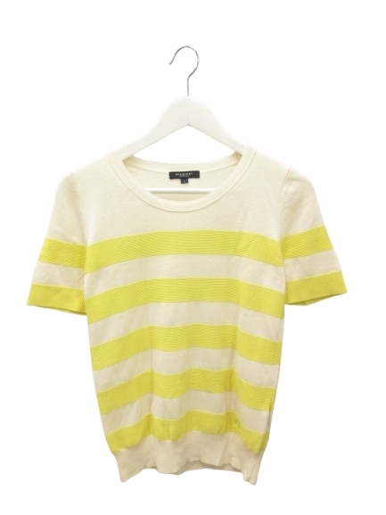 バーバリー ロンドン BURBERRY LONDON サマーニット シルク リネン混 半袖 1 黄 イエロー アイボリー系 ボーダー カットソー トップス レデ拍卖