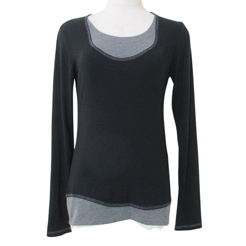 マリテフランソワジルボー MARITHE FRANCOIS GIRBAUD 切替 カットソー 長袖 バイカラー S ブラック グレー X レディース拍卖