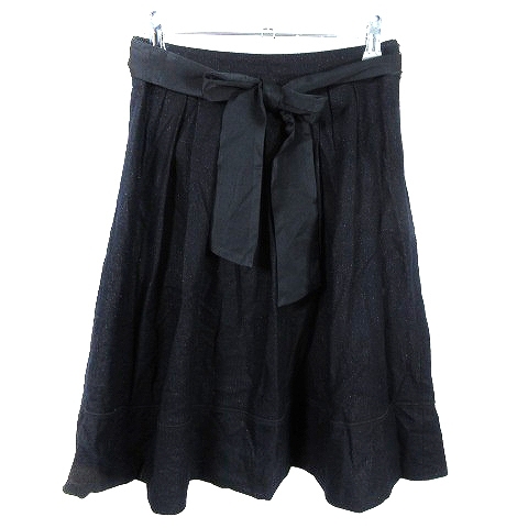 ナチュラルビューティー NATURAL BEAUTY スカート フレア ひざ丈 サイドファスナー ウール ラメ 無地 34 紺 ネイビー ボトムス レディース拍卖