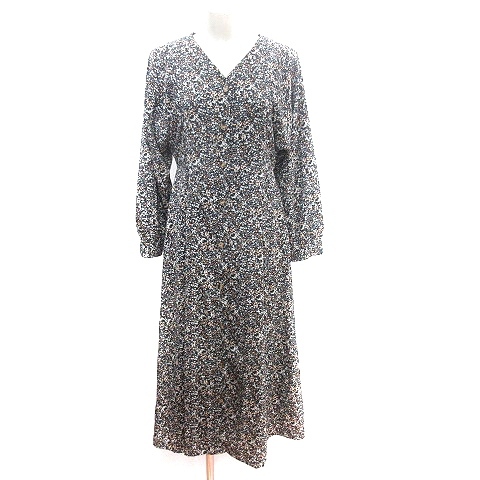 オゾック OZOC シャツワンピース マキシ ロング ノーカラー 花柄 ドルマンスリーブ 長袖 38 M 黒 ブラック /AU レディース拍卖