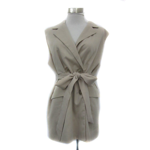 ワンアフター アナザー ナイスクラップ ジャケット ベスト ジレ ダブルボタン リボンベルト付き F ライトベージュ レディース拍卖