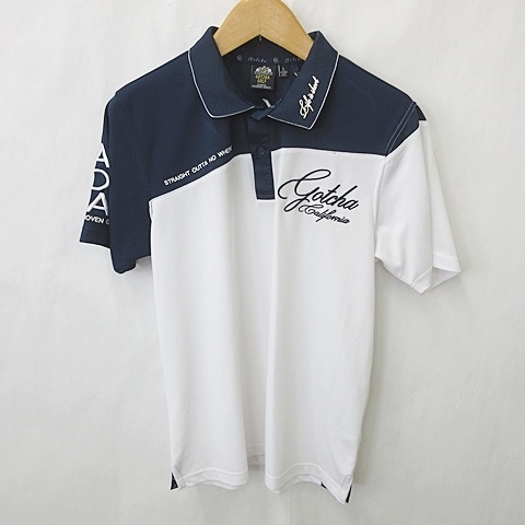 ガッチャ GOTCHA ポロシャツ ゴルフ スポーツウェア 半袖 ロゴ 刺繍 プリント 紺 白 ネイビー ホワイト L メンズ拍卖
