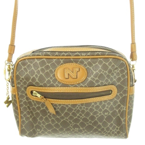 ニナリッチ NINA RICCI ショルダーバッグ PVC レザー 総柄 ロゴチャーム付き 茶 ブラウン /AO11 ■GY18 レディース拍卖