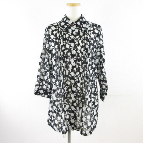 SAINTE LAPINE シャツ ブラウス 七分袖 総柄 黒 13 *T250 レディース拍卖