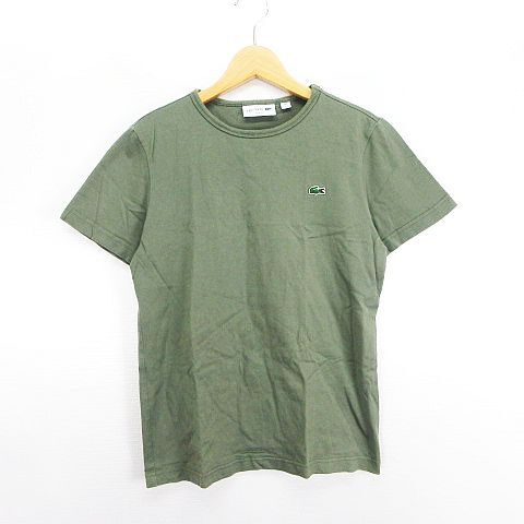 ラコステ LACOSTE Tシャツ カットソー 半袖 クルーネック SLIM FIT ロゴ ワッペン コットン FR 2 カーキ ※EKM メンズ拍卖