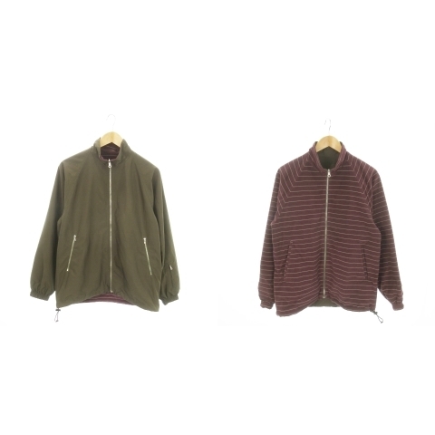 ソフネット SOPHNET. リバーシブル ブルゾンジャケット フリースジャケット スタンドカラー ジップアップ 無地 ボーダー S 茶 紫拍卖