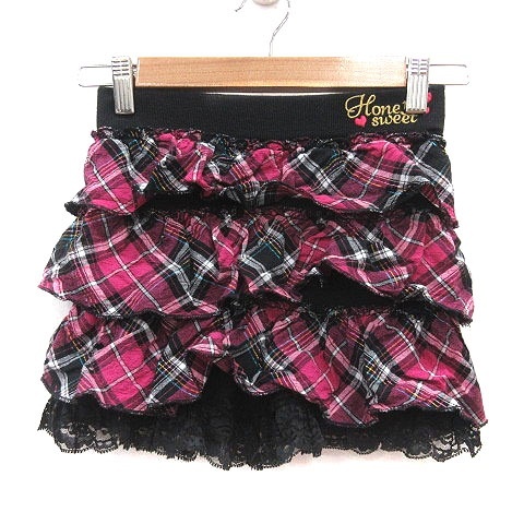 ハニースウィート Honey sweet ショートパンツ チェック フリル レース ティアード 140 ピンク 黒 ブラック 白 ホワイト 青 ブルー ? イエ拍卖