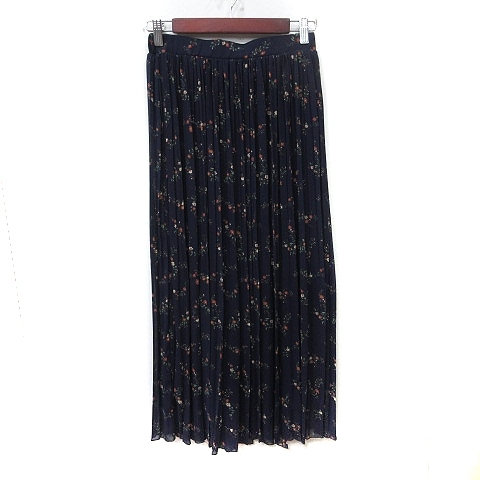 グローバルワーク GLOBAL WORK プリーツスカート ロング マキシ シフォン 花柄 M 紺 ネイビー /YI レディース拍卖