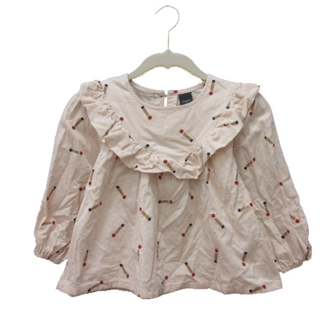 マニーナ manina ブラウス コーデュロイ 総柄 長袖 110 ベビーピンク 茶 ブラウン ベージュ 紺 ネイビー /MS ●RY キッズ拍卖