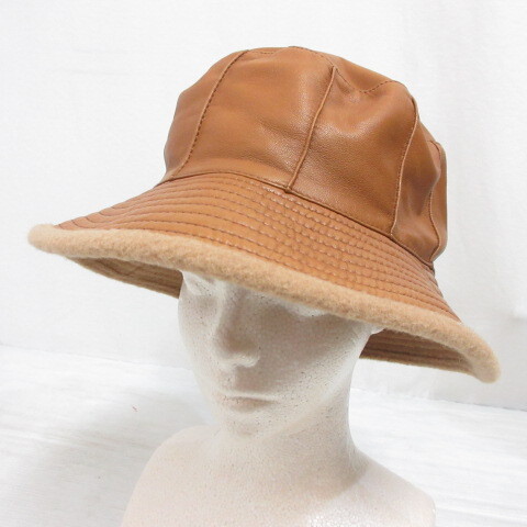 エルメス HERMES MOTSCH pour HERMES ラムレザー バケット ハット 帽子 57 キャメル 羊皮 つば裏ウール 裏地付き フランス製 正規品拍卖