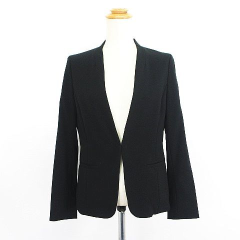 インディヴィ INDIVI ノーカラージャケット ブレザー 長袖 総裏 ストレッチ 36 ブラック ※EKM レディース拍卖