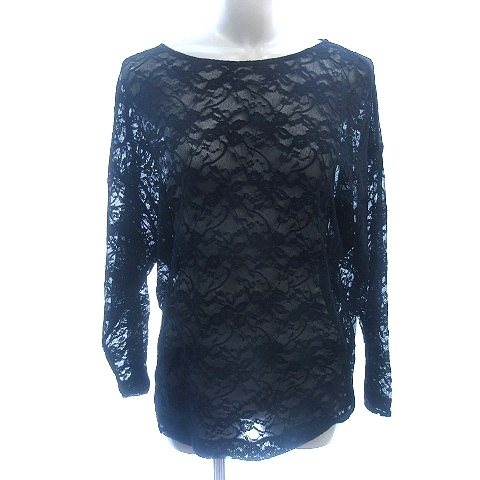 ロペ ROPE カットソー ボートネック シアー 総レース ナイロン 長袖 EX-2 XL 黒 ブラック /AU レディース拍卖