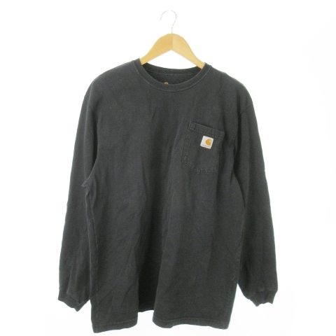 カーハート carhartt 長袖Tシャツ ロンT クルーネック コットン ロゴ 胸ポケット L 黒 ブラック /AO14 ■GY01 メンズ拍卖